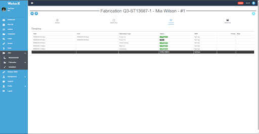 WorkerX fabrication screen